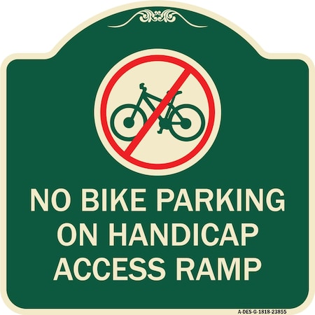 Signmission No Bike Parking on Handicap Access Ramp Heavy-Gauge Aluminum Sign, 18" x 18", G-1818-23855 A-DES-G-1818-23855